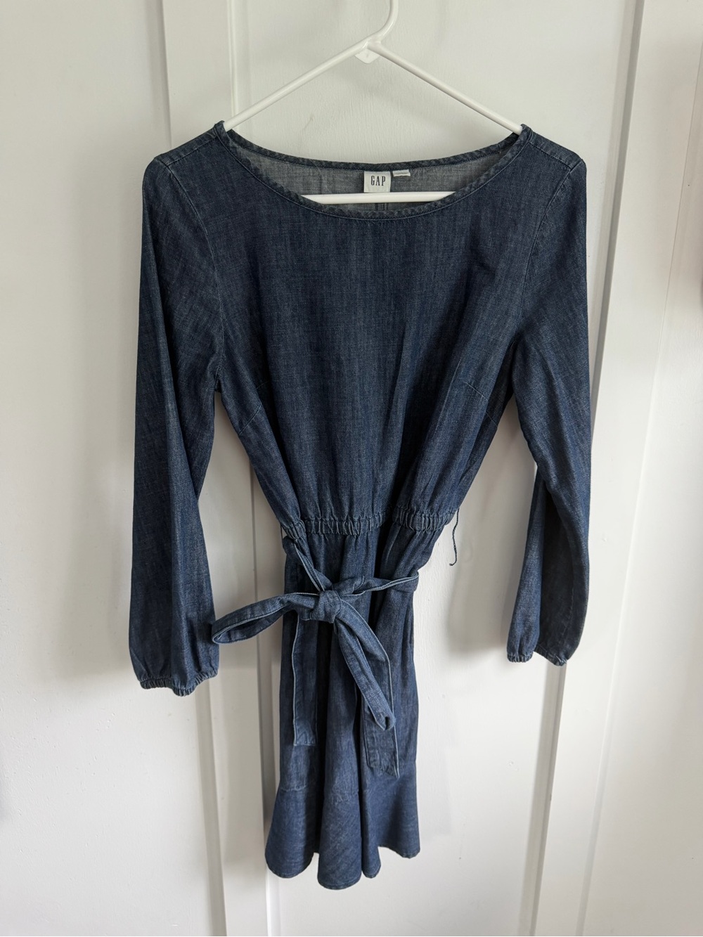 GAP Dark Indigo Long-Sleeve Tie-Waist Denim Dress
